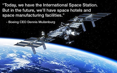 "Today, we have the International Space Station. But in the future, we'll have space hotels and space manufacturing facilities." - Boeing CEO Dennis Muilenburg